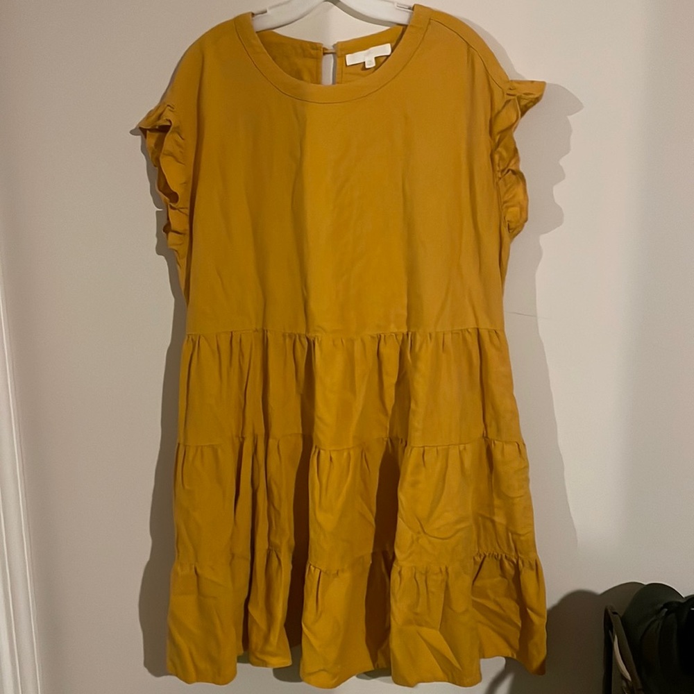 Adyson Parker Yellow Tiered Ruffle Linen/Rayon Blend Dress 2X